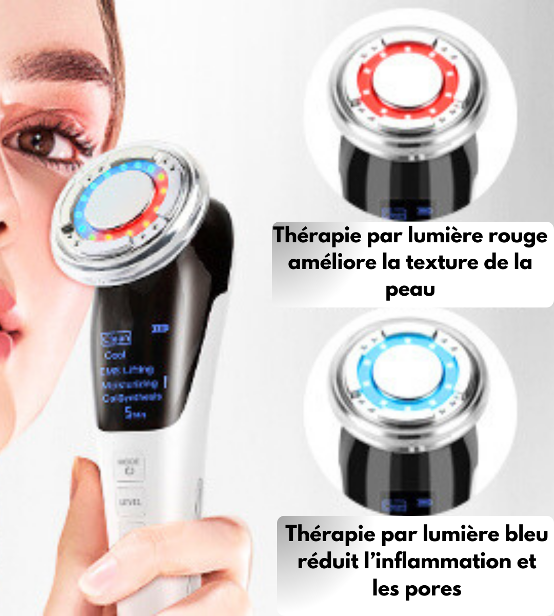 Appareil de Soin Visage Anti-âge, RF, EMS et LED
